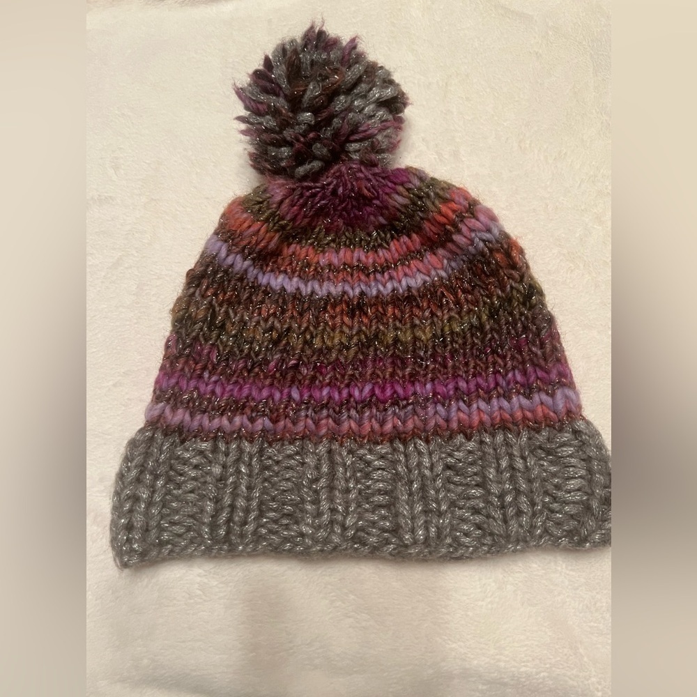 Multicolor Knit Beanie with Pom Pom